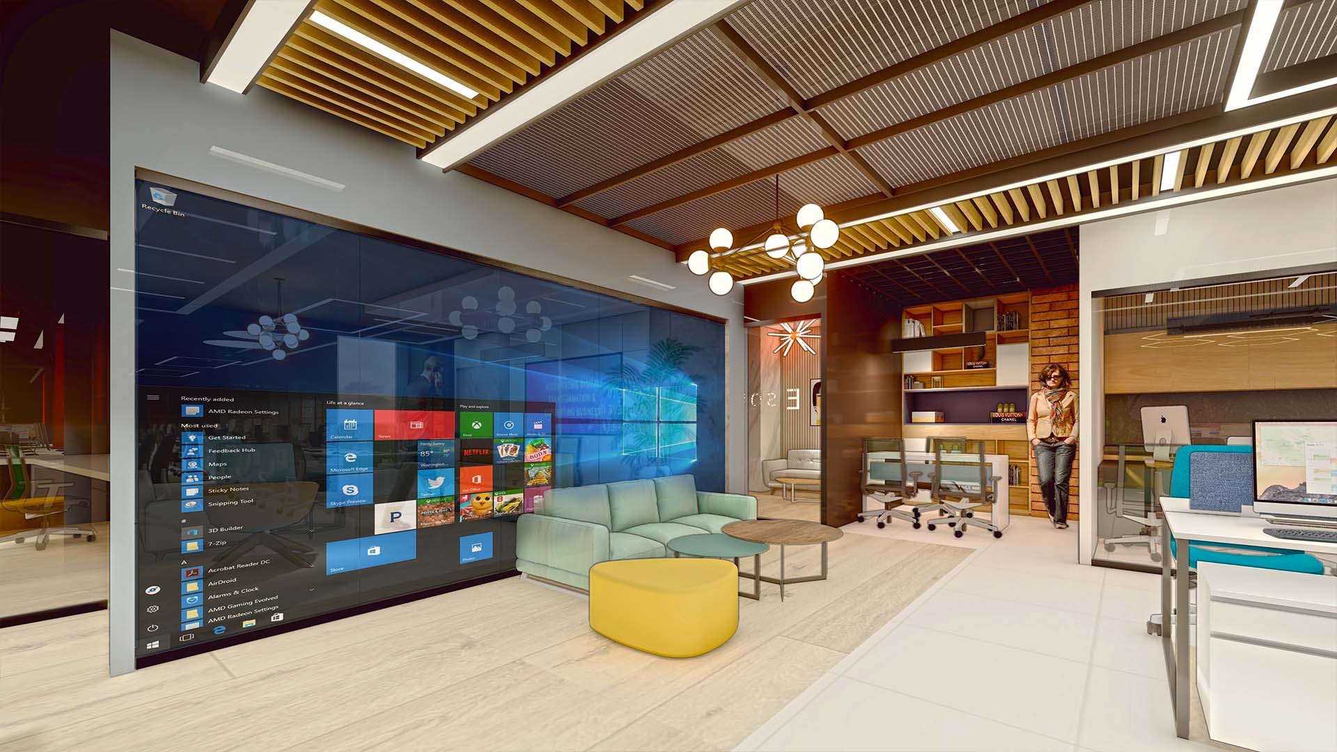 Contemporary Office With Smart Glass Display